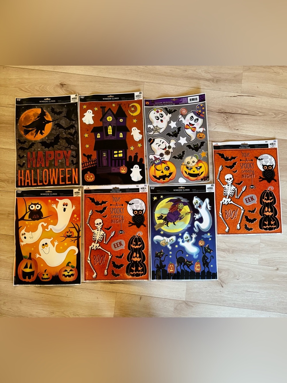 Halloween Window Clings - Orange Ghosts & Pumpkins